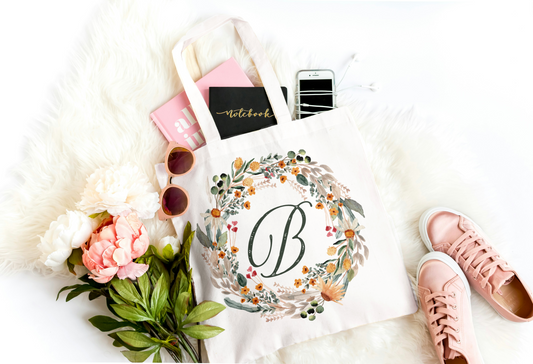 Floral Monogrammed Canvas Bag